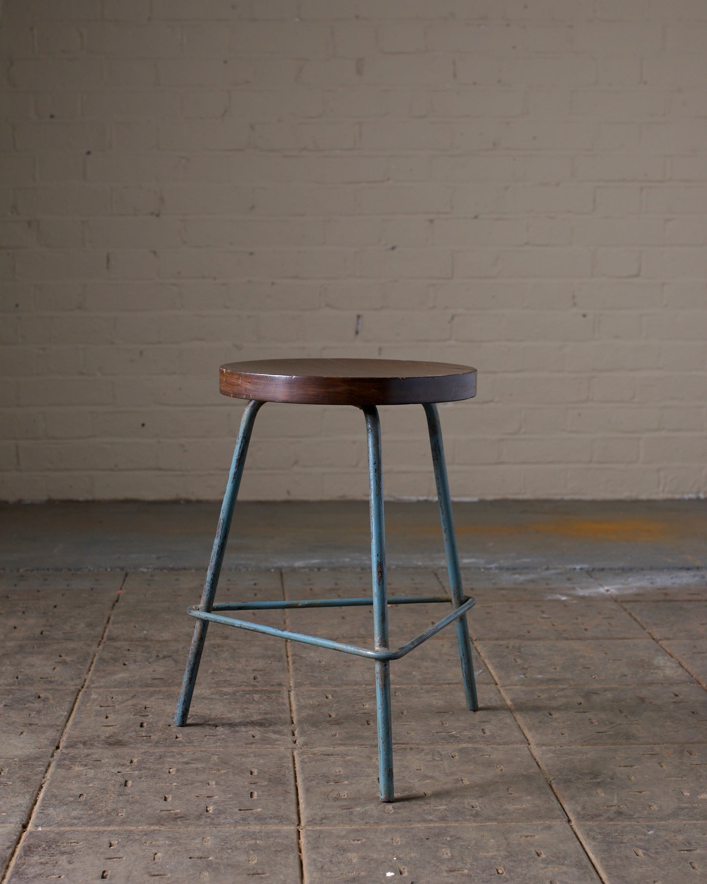 Pierre Jeanneret Stool in Teak & Iron Produced for Chandigarh, 1950s