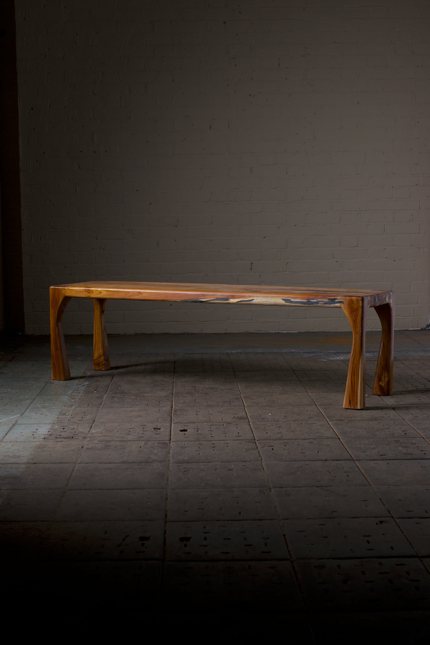 Teak wood tapered leg bench