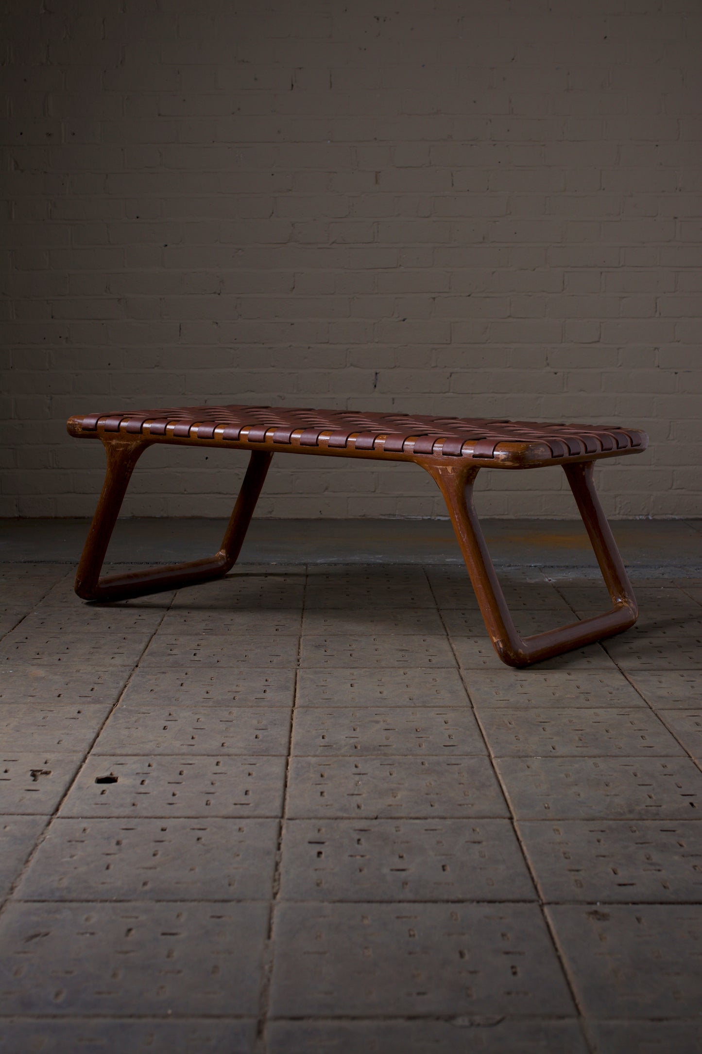 Leather strapped bench