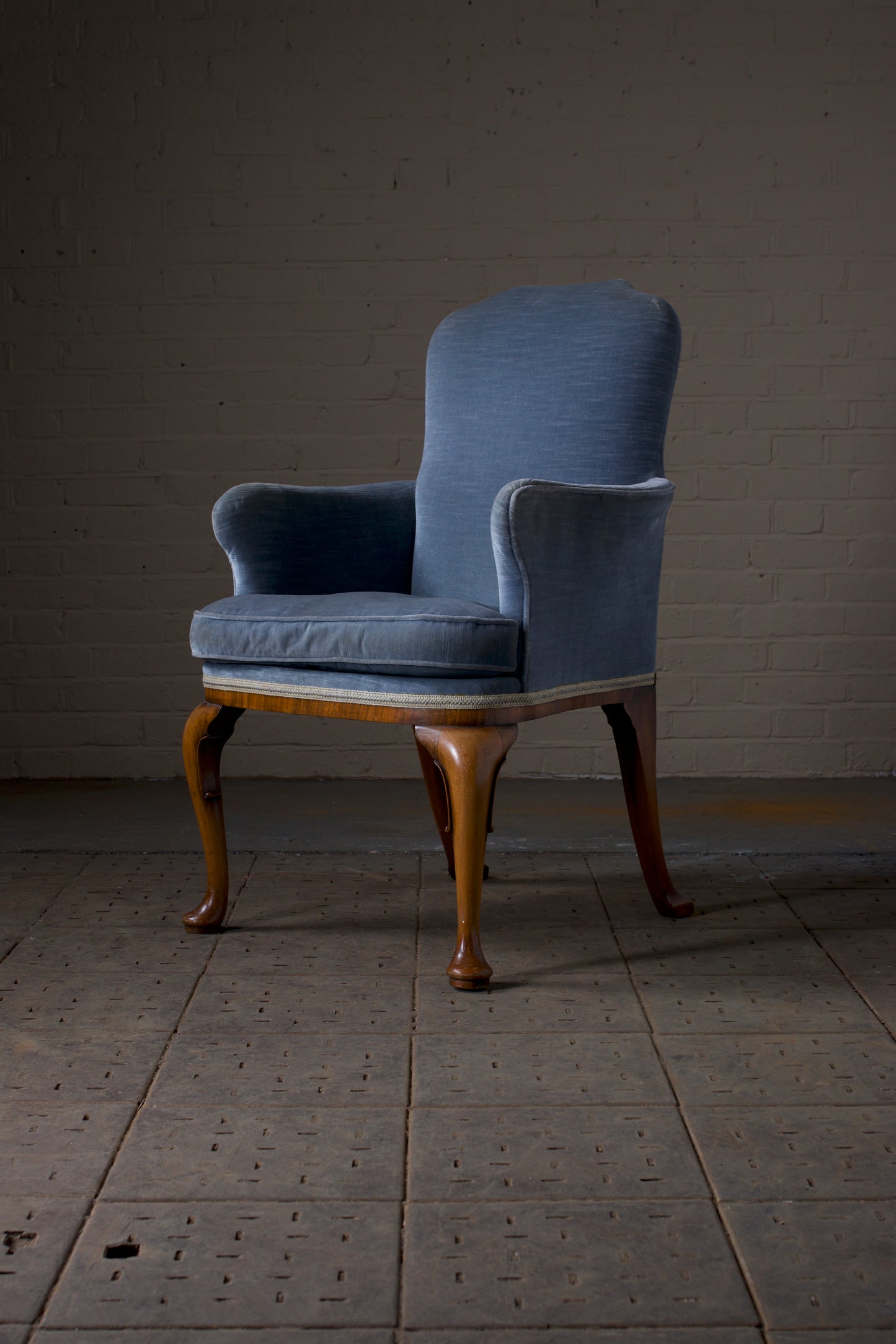 Queen Anne Style Upholstered Walnut Chair, Circa 1930's