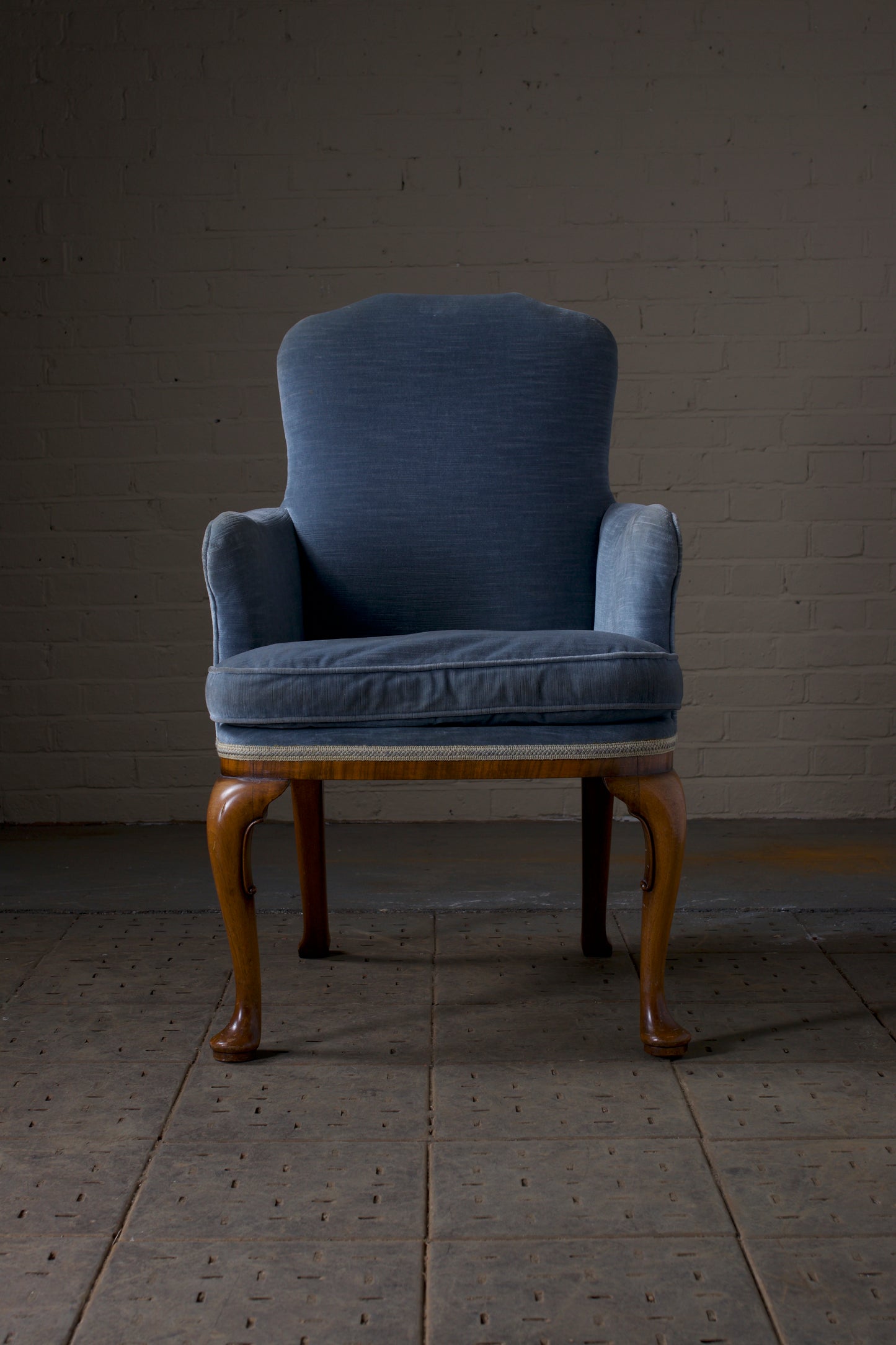Queen Anne Style Upholstered Walnut Chair, Circa 1930's
