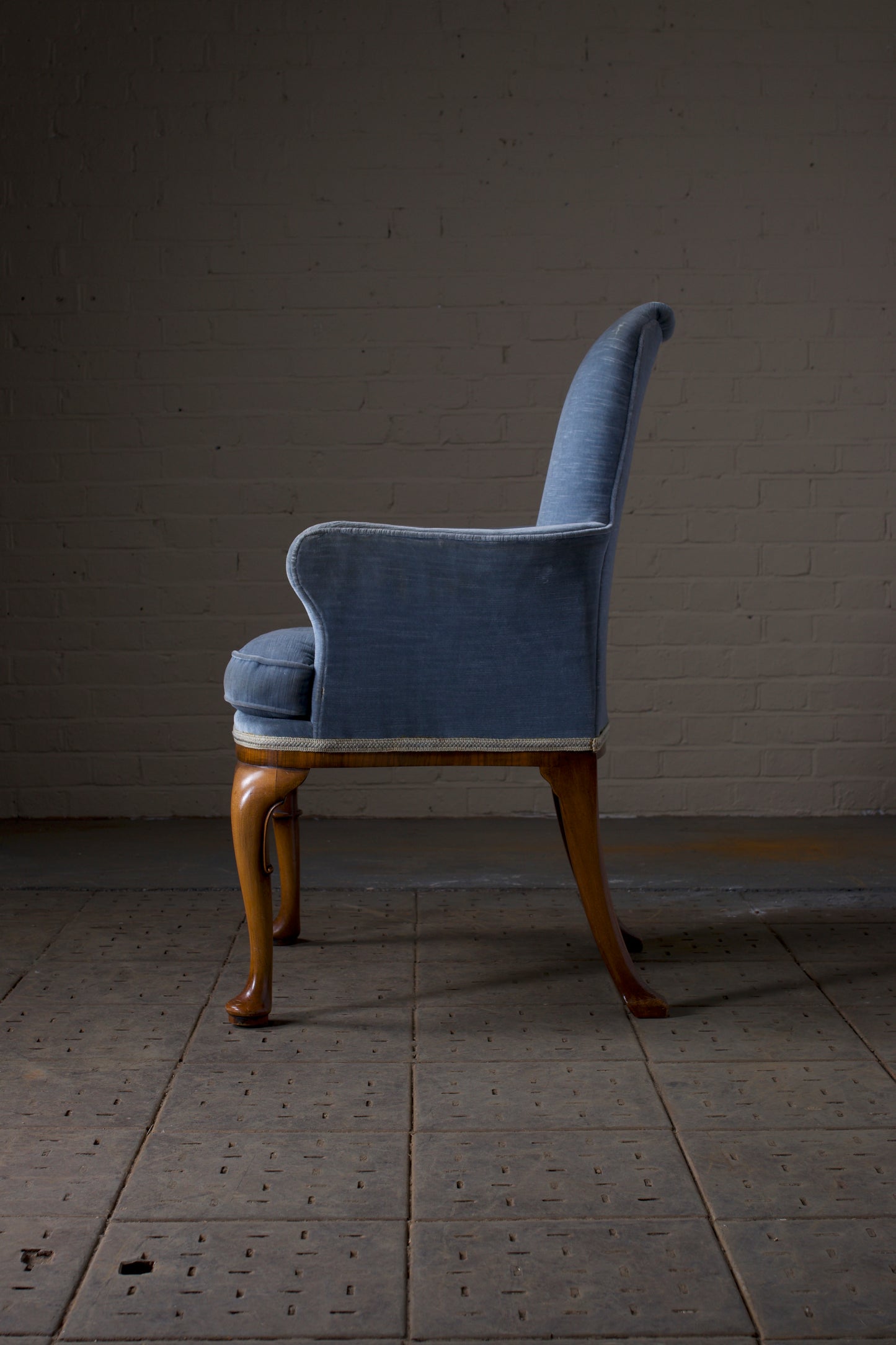 Queen Anne Style Upholstered Walnut Chair, Circa 1930's