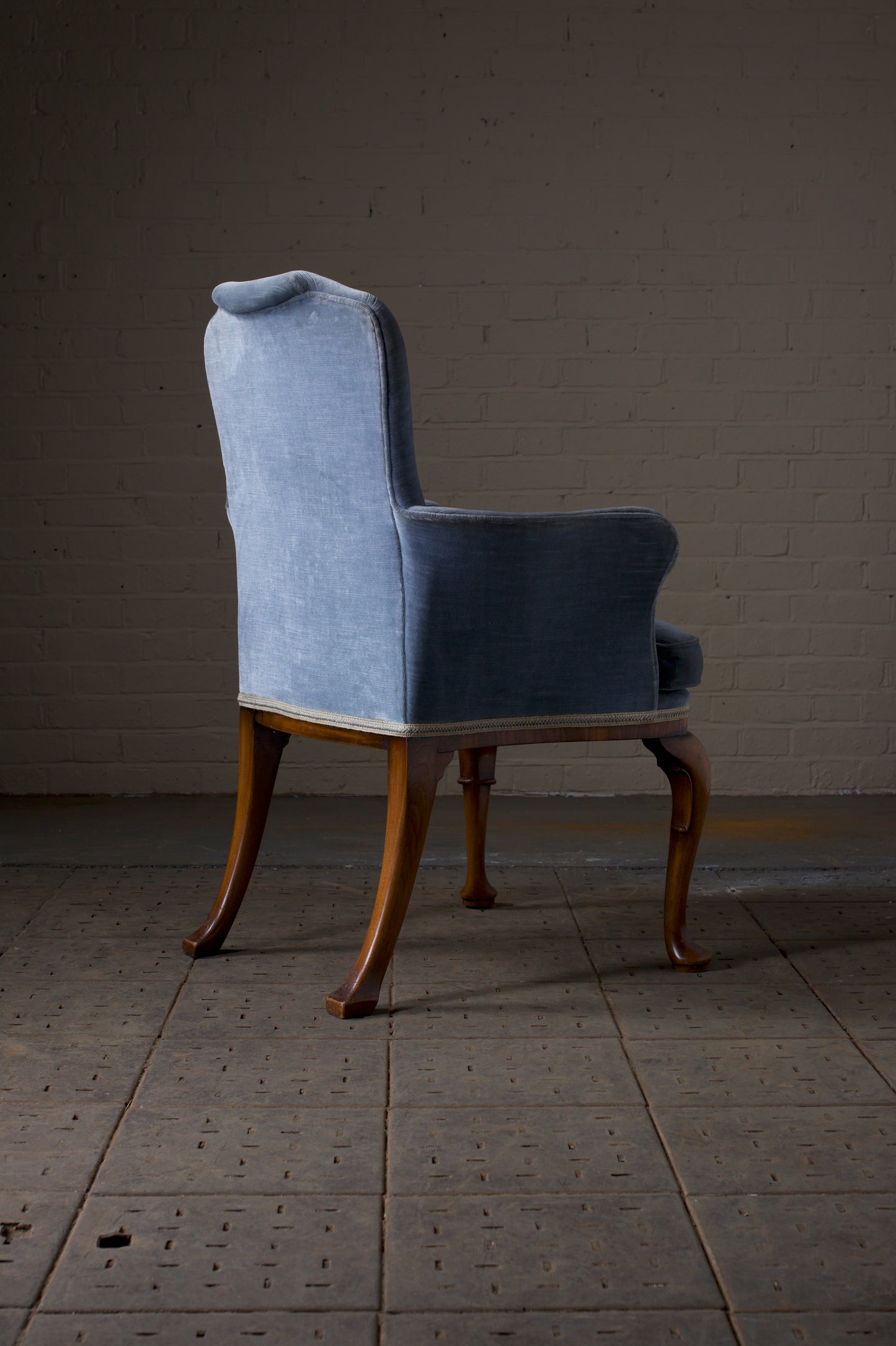 Queen Anne Style Upholstered Walnut Chair, Circa 1930's